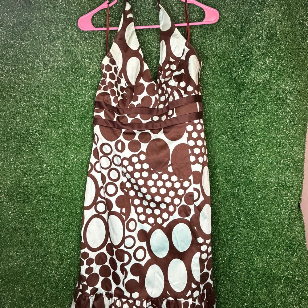 Nine West Brown Geometric Halter Dress Size 8 Y2K